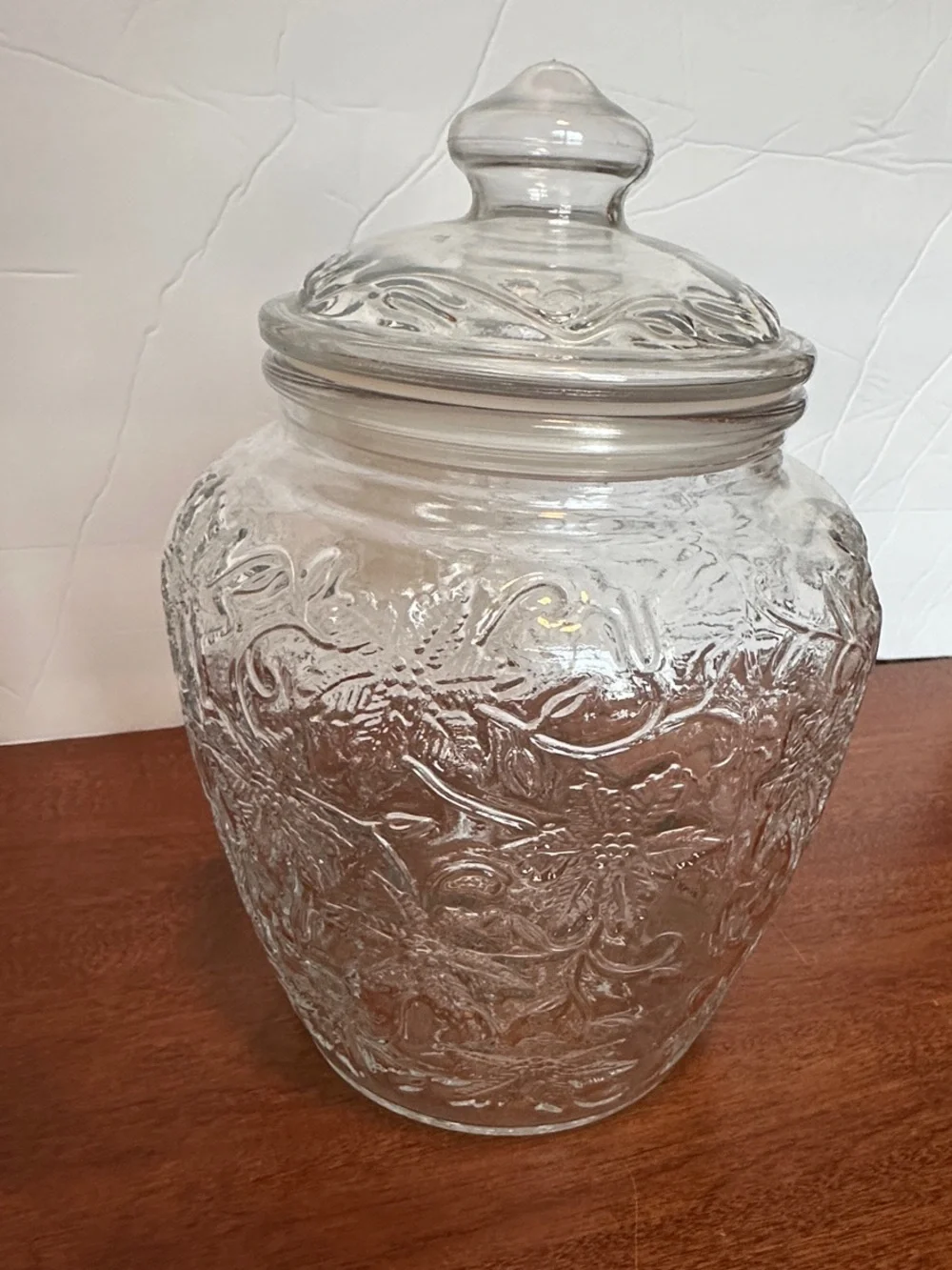 Princess House Clear Floral Embossed Glass Canister with Lid